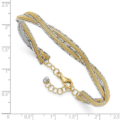 14K Bicolor Gold Bicolor Diamantiert und Strukturiert Geflochten 6.70mm mit Sicherheits Kette Flexibel Oval Armreif Armband