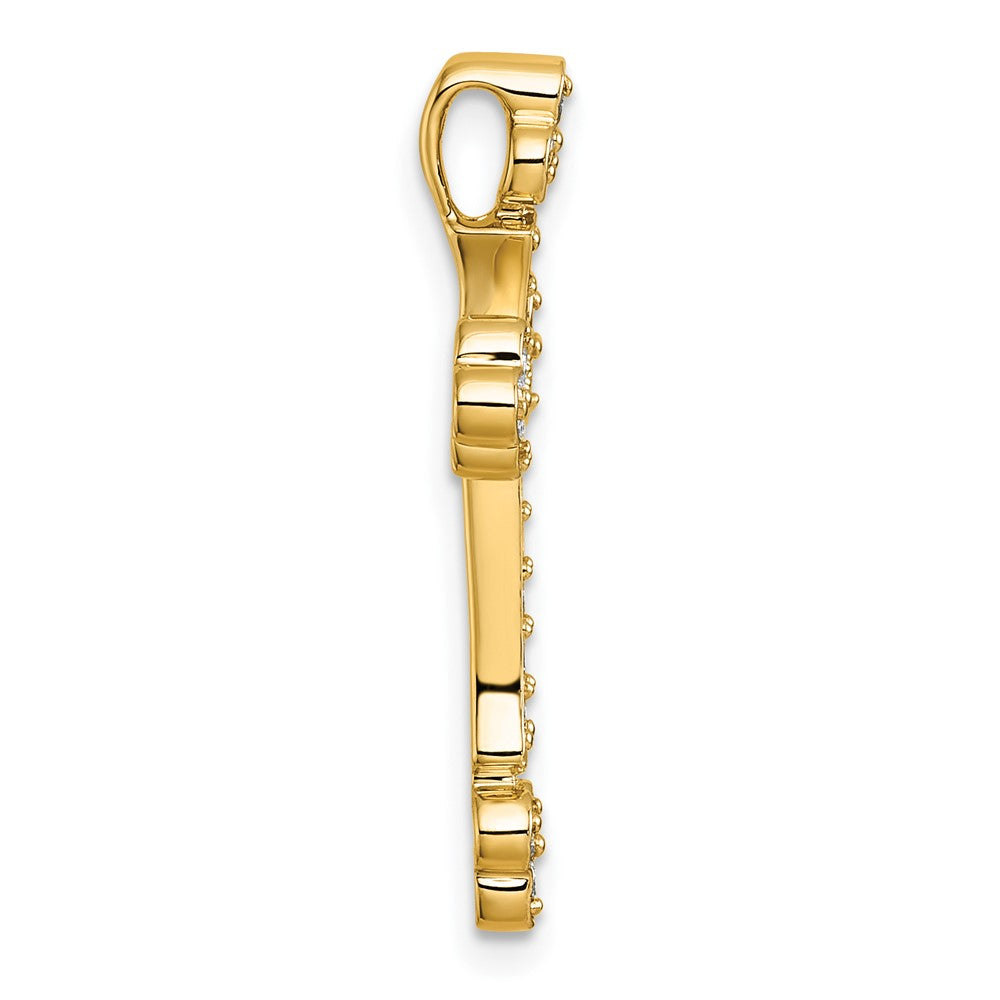 14K Gelbgold 1/2 Karat Diamant Knospend Kreuz Kette Anhänger