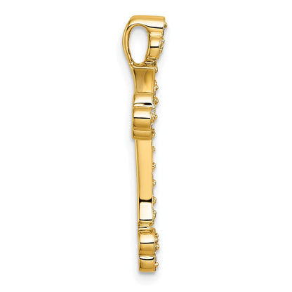 14K Gelbgold 1/2 Karat Diamant Knospend Kreuz Kette Anhänger