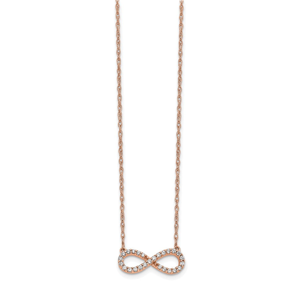 14K Roségold Poliert 1/6 Karat Diamant Unendlichkeit Symbol 18 Zoll Halskette