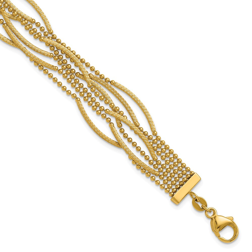 14K Gelbgold Poliert und Strukturiert Multi Strang Gekugelt Gliederarmband