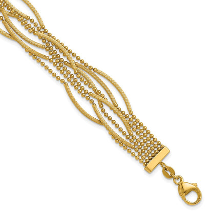 14K Gelbgold Poliert und Strukturiert Multi Strang Gekugelt Gliederarmband