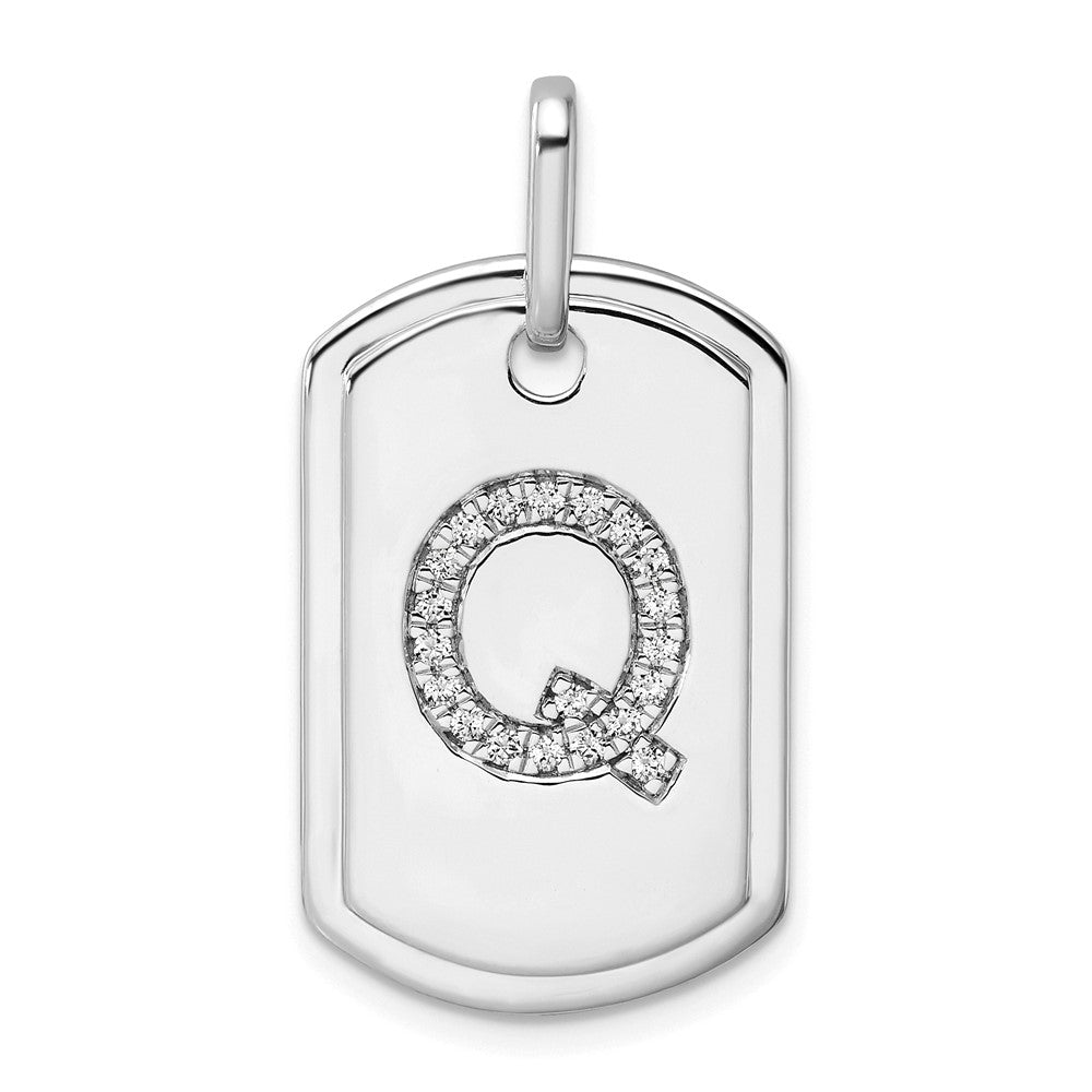 14K Weißgold Diamant-Initial-Q-Erkennungsmarke-Charm