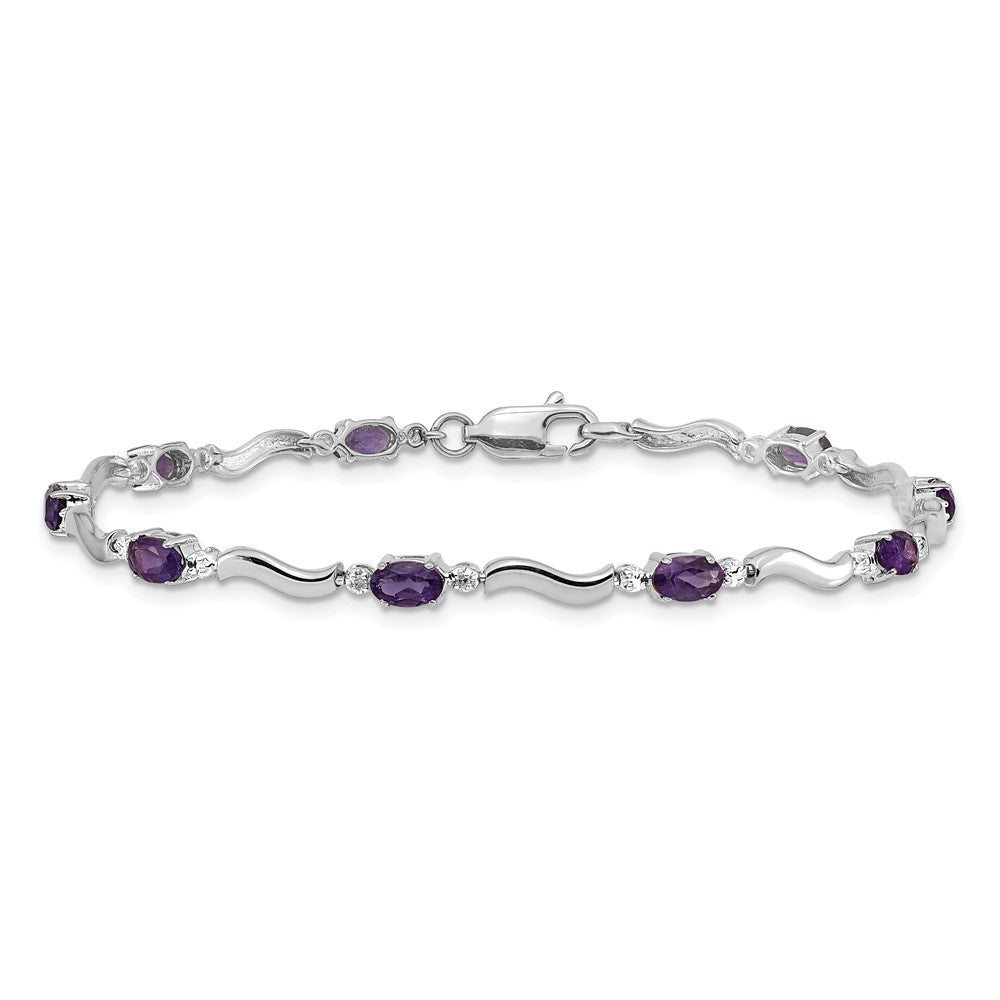14K Weißgold Komplett Diamant und Oval Amethyst Gewellt Glieder 7 Zoll Armband