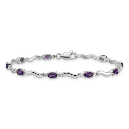 14K Weißgold Komplett Diamant und Oval Amethyst Gewellt Glieder 7 Zoll Armband