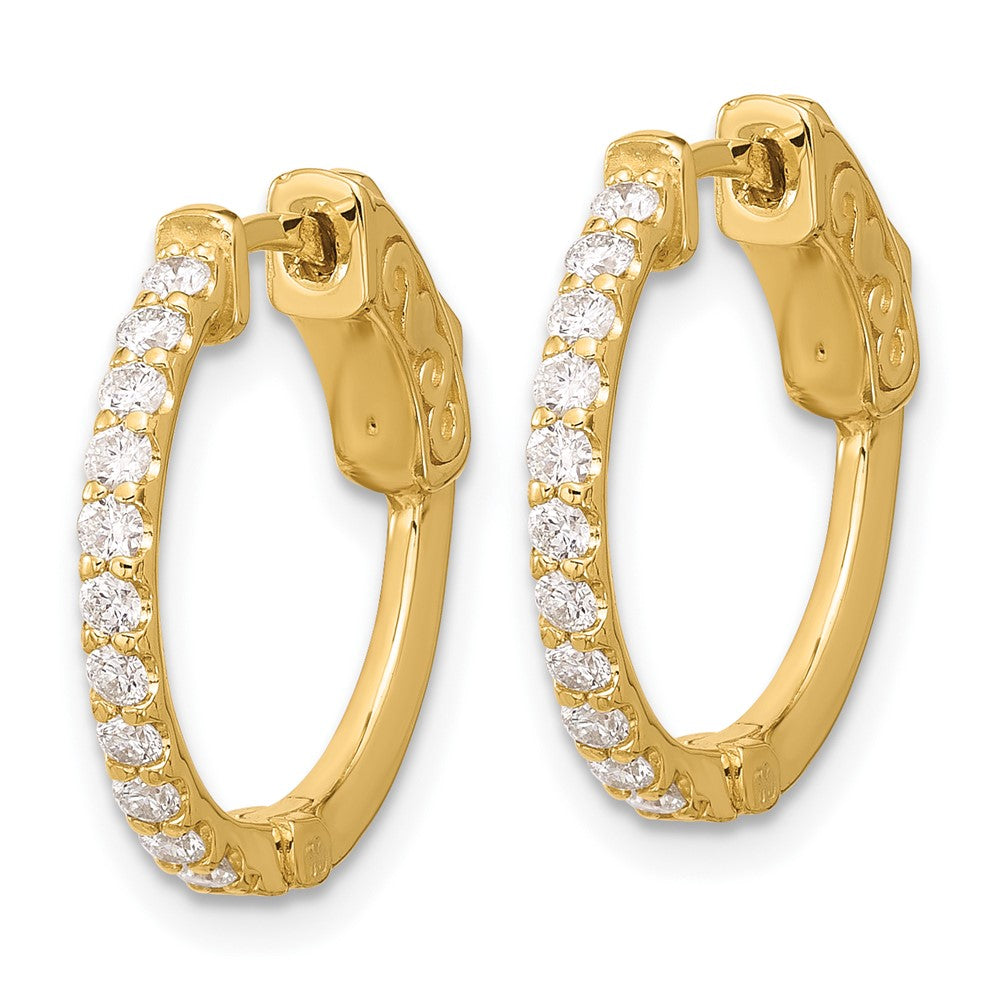 14K Gelbgold.44 Karat Diamant Rund Creole mit Sicherheits Verschluss Ohrringe