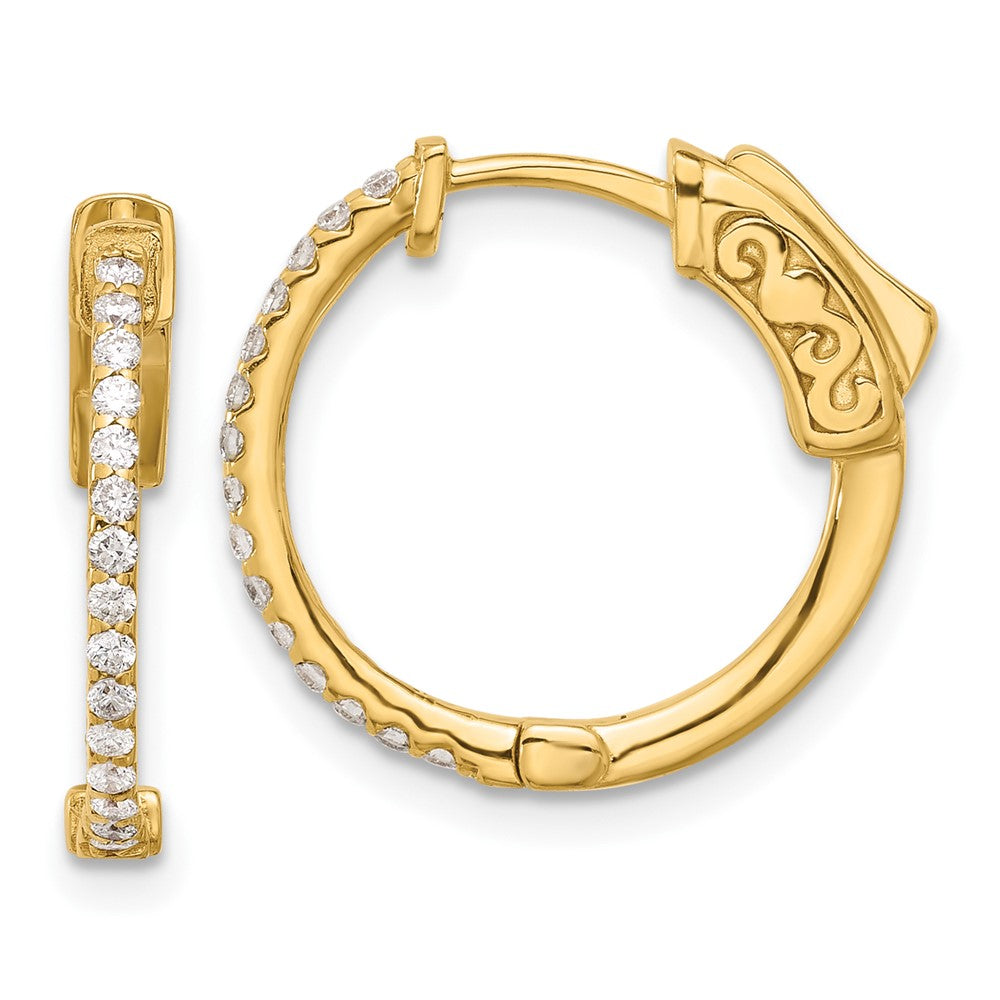 14K Gelbgold.24 Karat Diamant Rund Creole mit Sicherheits Verschluss Ohrringe