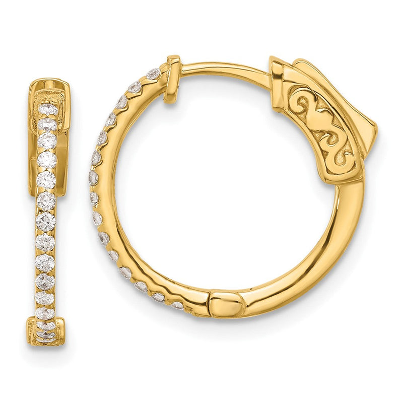 14K Gelbgold.24 Karat Diamant Rund Creole mit Sicherheits Verschluss Ohrringe