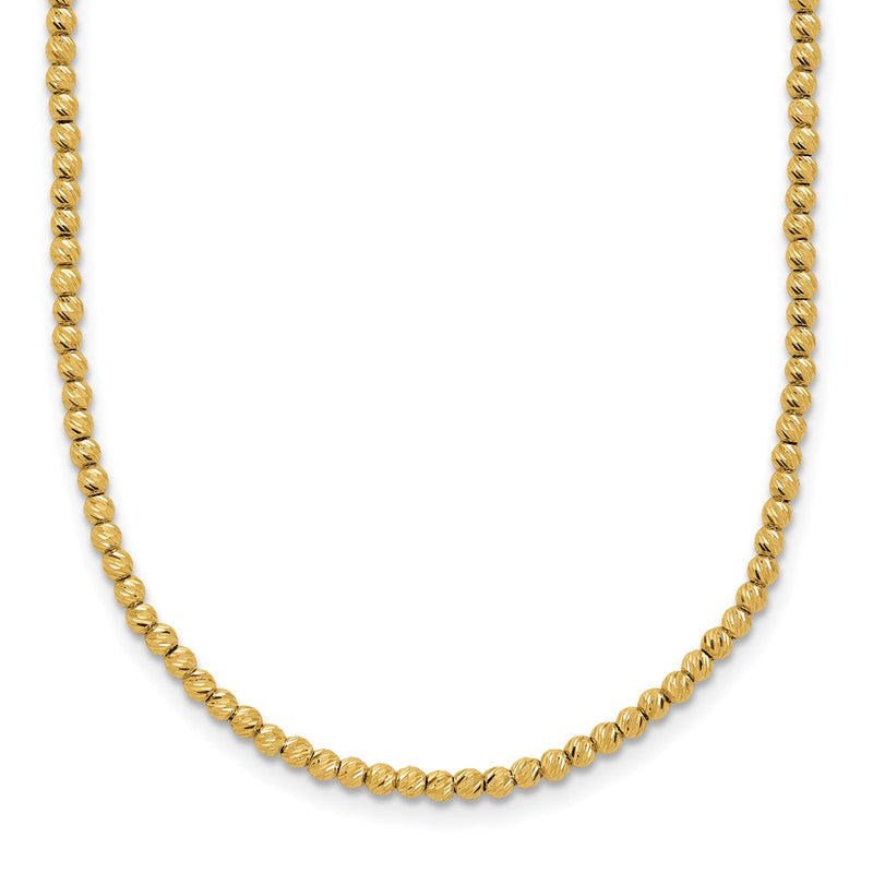 14K Gelbgold Poliert und Diamantiert Rund Gekugelt 18 Zoll Halskette
