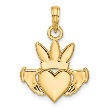 14K Gelbgold Polierter Herz-Kronen-Anhänger