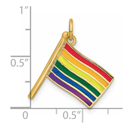 14K Gelbgold Polierter Emaillierter Regenbogen Wehende Flagge Anhänger