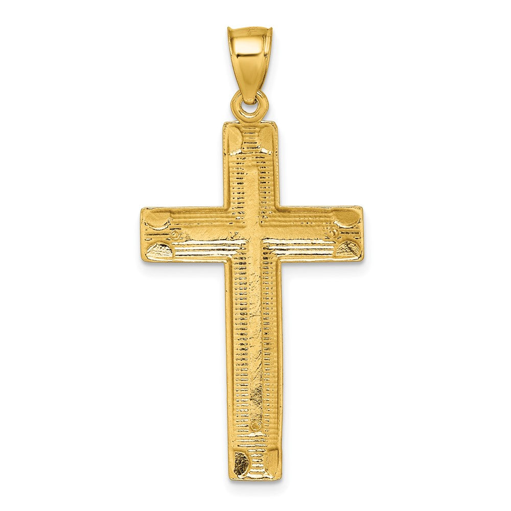 14K Gelbgold polierter Diamant-geschliffener strukturierter Kreuz-Anhänger im lateinischen Fantasie-Design