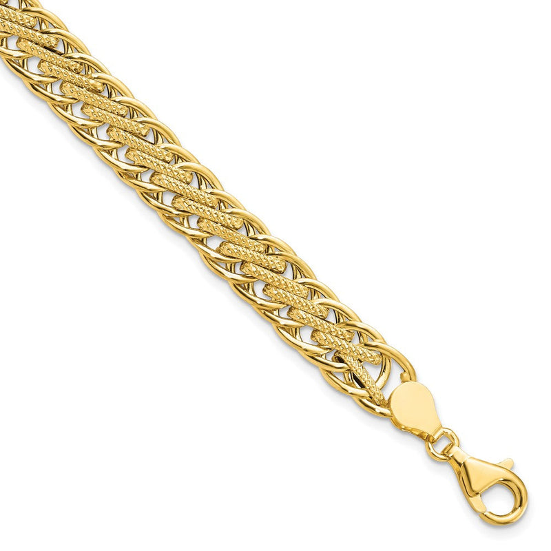 14K Gelbgold Poliert und Strukturiert Fantasieglieder 7.75 Zoll Armband