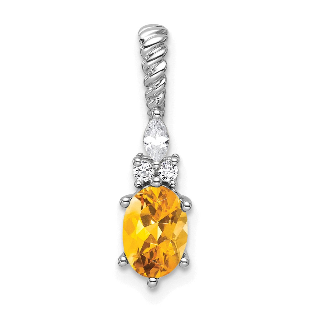 14K Weißgold Diamant und 7x5 Oval November/citrine Gedreht Kette Anhänger