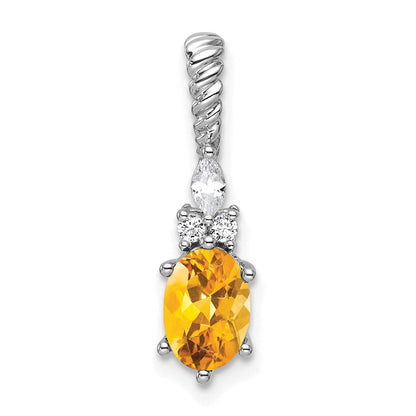14K Weißgold Diamant und 7x5 Oval November/citrine Gedreht Kette Anhänger
