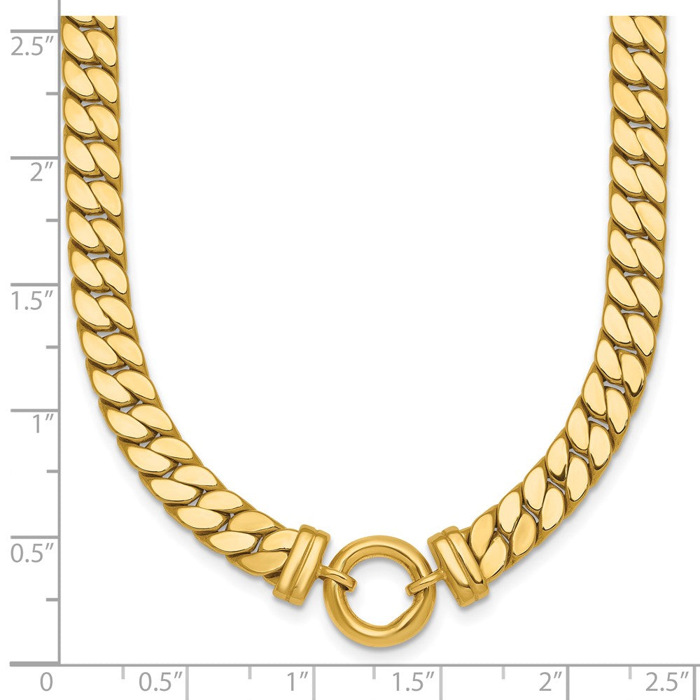 14K Gelbgold Poliert Flach Panzer Glieder mit Mittig Kreis Element 18 Zoll Halskette