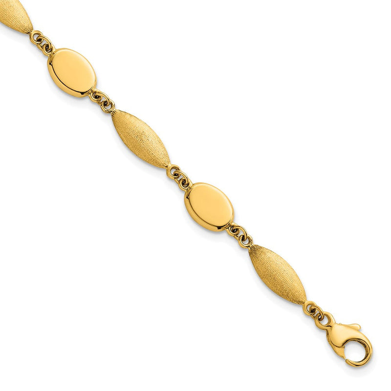 14K Gelbgold Poliert und Gebürstet 7.5mm Fantasie Oval und Rund Glieder 7.25 Zoll Armband