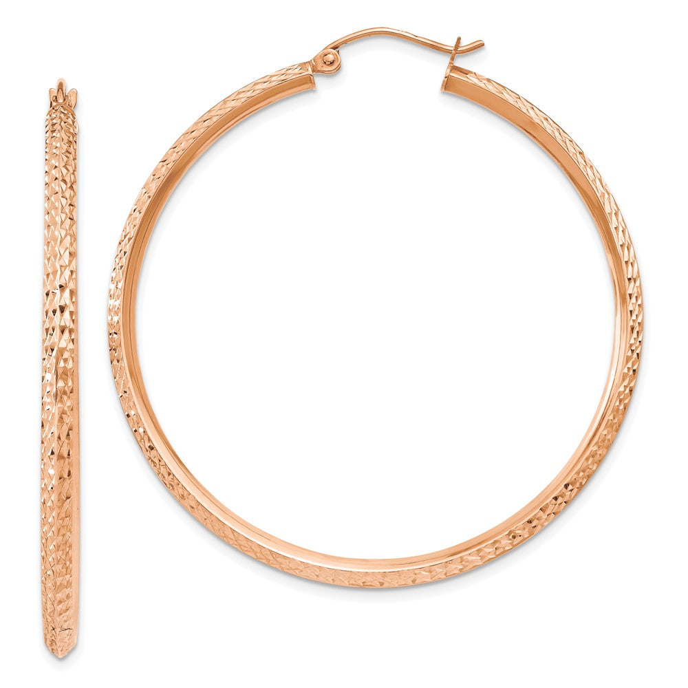 14K Roségold 2.5x45mm Messer-edge Diamantiert Röhre Creolen