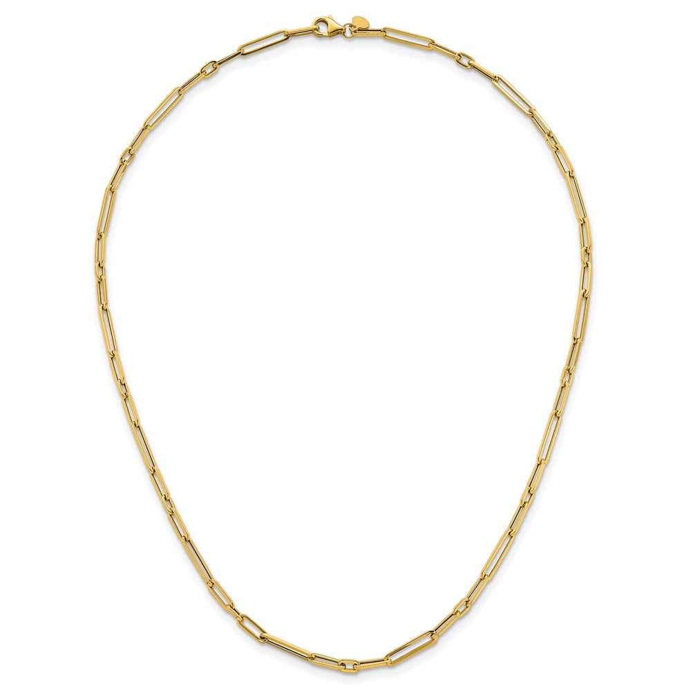 14K Gelbgold Poliert 2.9mm Fantasie Lang und Short Büroklammer Glieder 17 Zoll Halskette