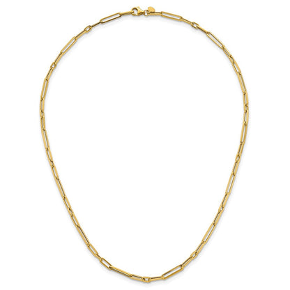 14K Gelbgold Poliert 2.9mm Fantasie Lang und Short Büroklammer Glieder 17 Zoll Halskette