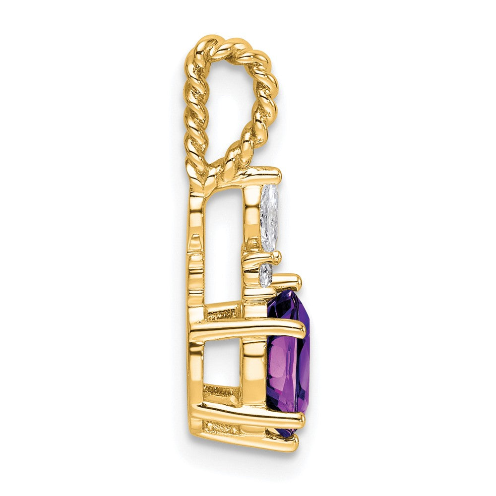 14K Gelbgold Diamant und 7x5 Oval February/amethyst Gedreht Kette Anhänger