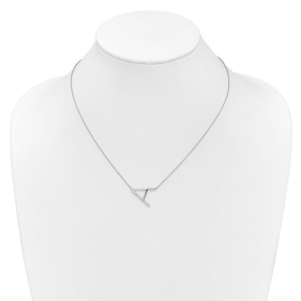 14K Weißgold Seitlich Diamant Initiale A 18 Zoll Halskette