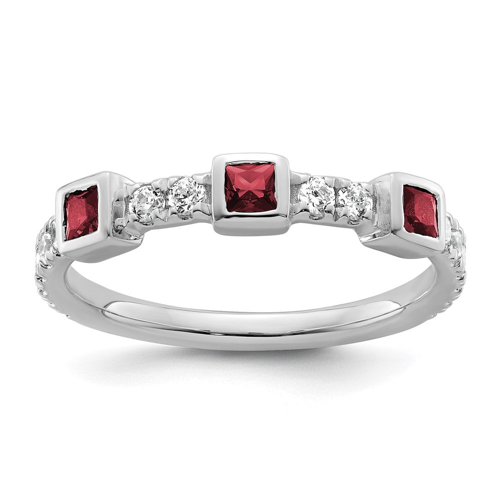 14K Weißgold Fashion-Ring, poliert, mit Diamant und Rubin
