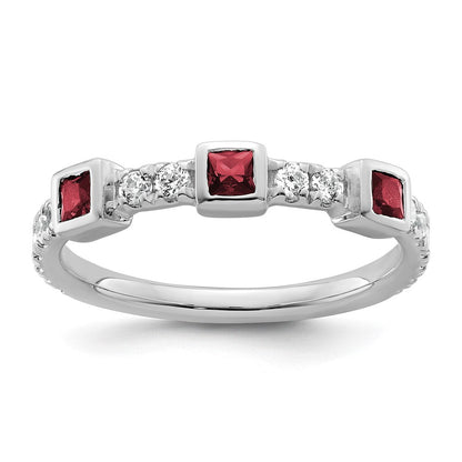 14K Weißgold Fashion-Ring, poliert, mit Diamant und Rubin