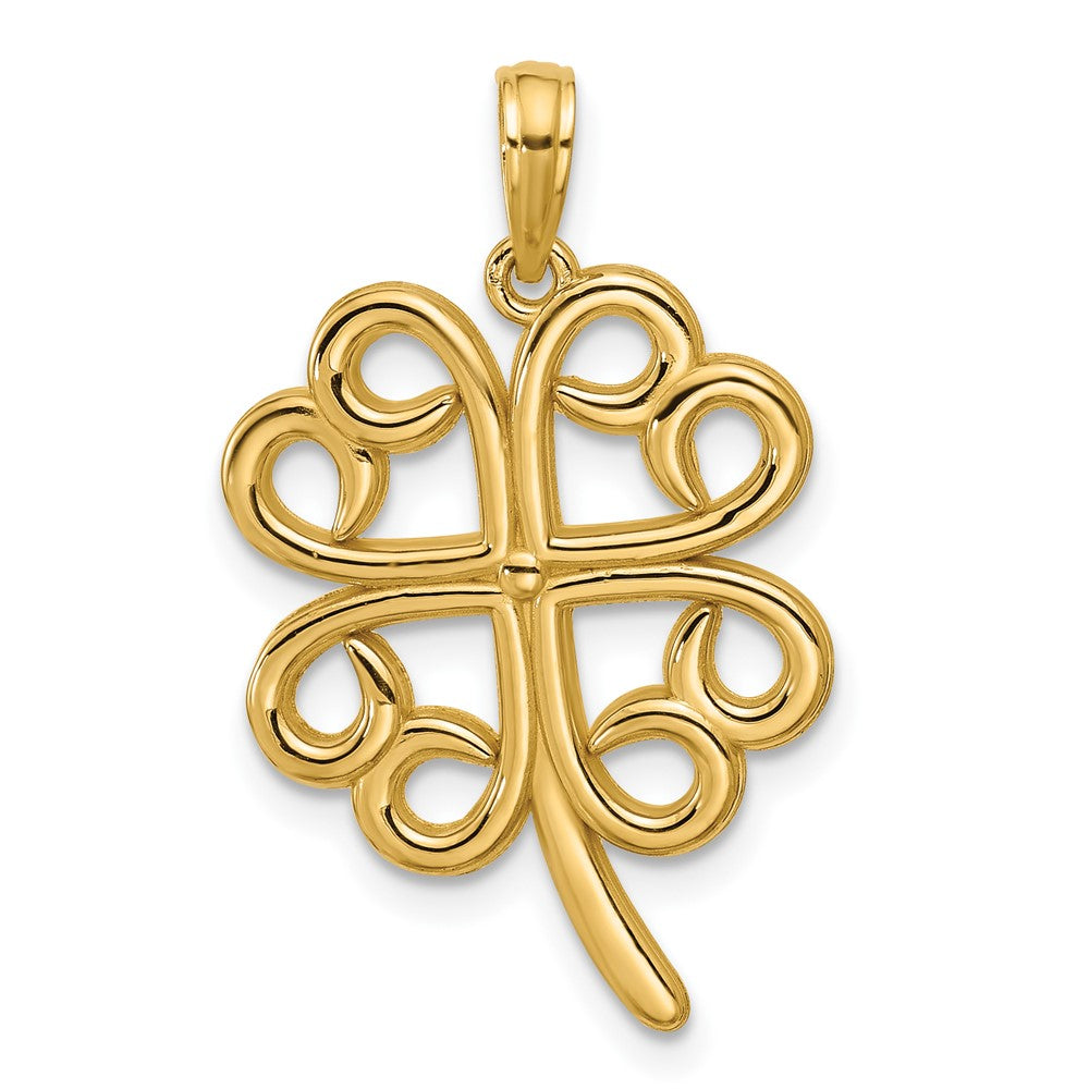 14K Gelbgold Polierter Vierblättriges Kleeblatt Anhänger