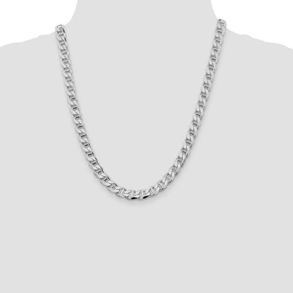 Sterlingsilber Rhodiniert 8.25mm Diamantiert Flach Anker Panzer Halskette