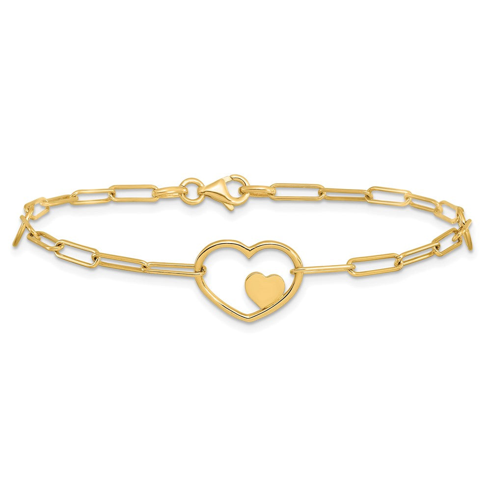 14K Gelbgold Doppelt Herzen und Büroklammer Knöpfe Gliederarmband