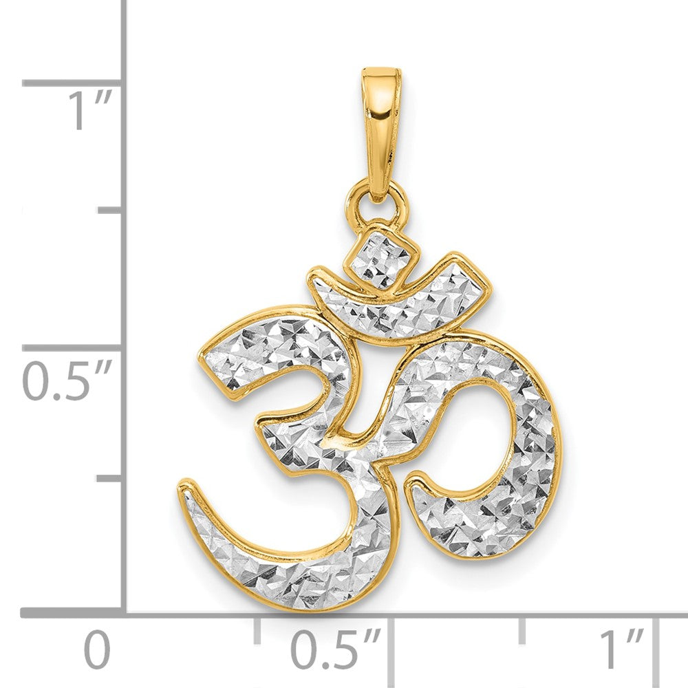 14K Gelbgold und Rhodium Om-Anhänger, diamantiert