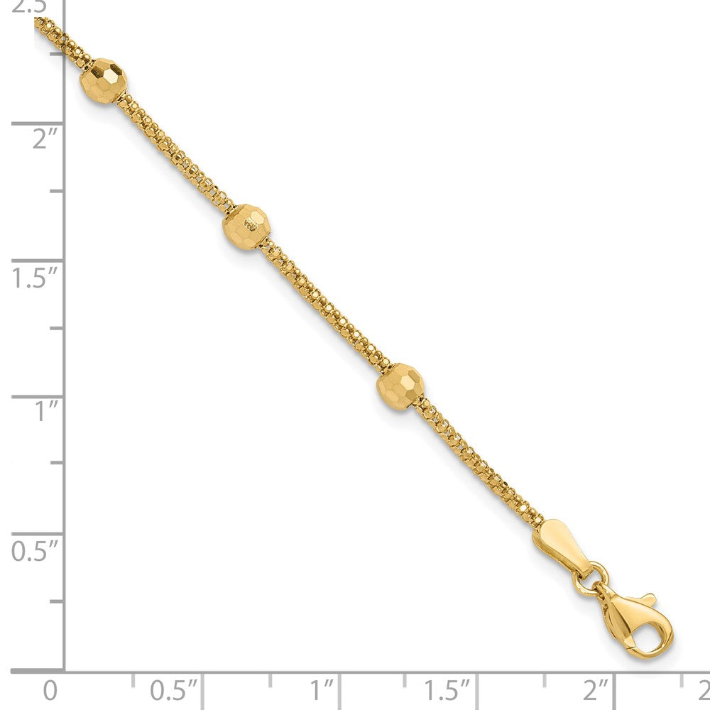 14K Gelbgold Poliert 7-station Mirror Perlen und Kette 7 Zoll Armband