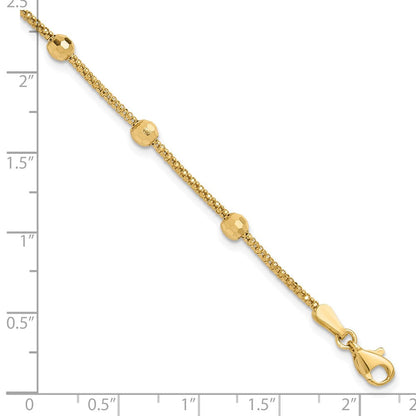 14K Gelbgold Poliert 7-station Mirror Perlen und Kette 7 Zoll Armband