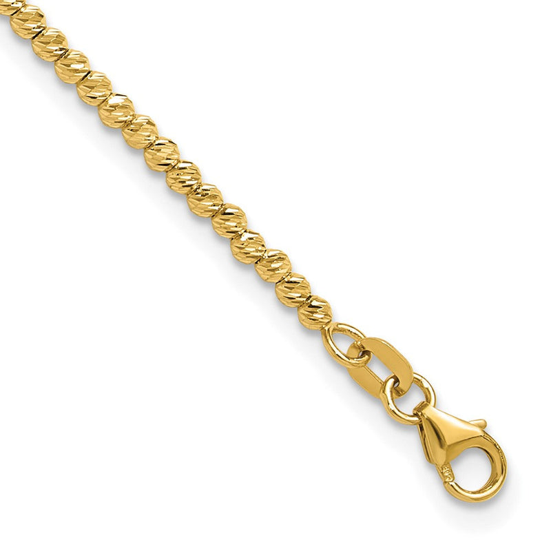 14K Gelbgold Poliert und Diamantiert Rund Gekugelt 7.5 Zoll Armband