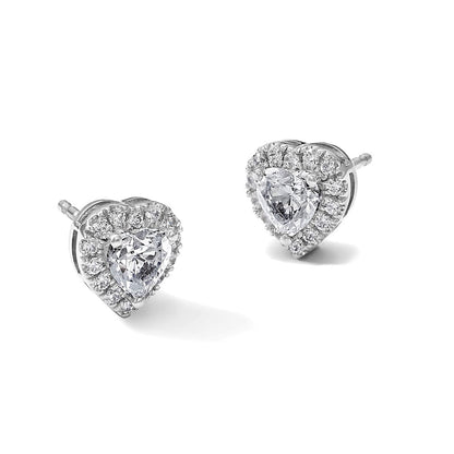 14K Weißgold Im Labor Gezüchtet Vs/si+ G+ Diamant Herz Form Heiligenschein Komplett Ohrringe