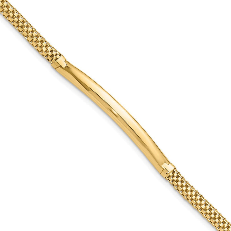 14K Gelbgold Poliert 3.5mm Fantasie Gebogen Stab Netz Gliederarmband