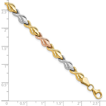 10K Tricolor Gold Tricolor Poliert und Gebürstet Glieder Armband