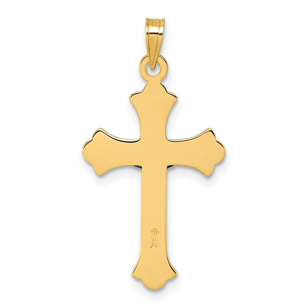 14K Gelbgold mit Rhodium Poliert Fleur De Lis Inri Kruzifix Kreuz Anhänger