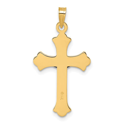 14K Gelbgold mit Rhodium Poliert Fleur De Lis Inri Kruzifix Kreuz Anhänger