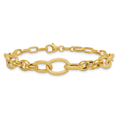 14K Gelbgold Poliert und Strukturiert Glieder 7.5 Zoll Armband