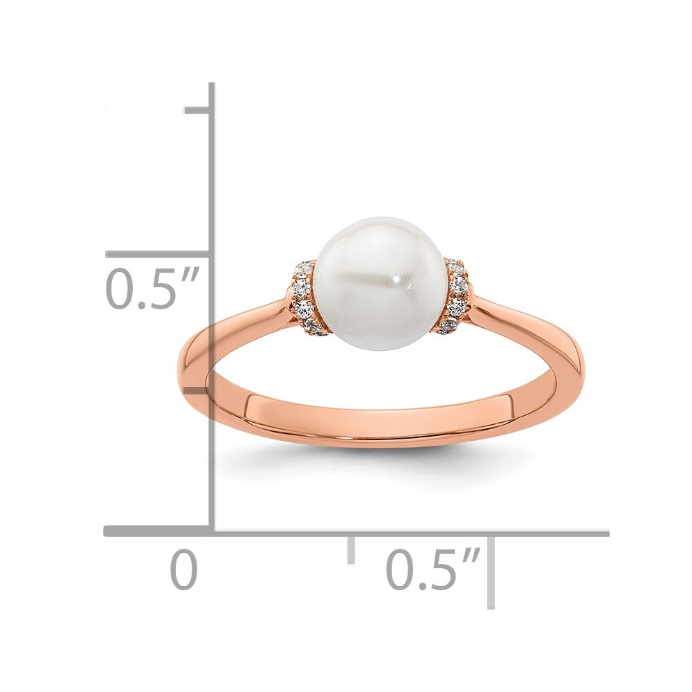 14K Roségold Ring, poliert, mit 0,067 Karat Diamant und weißer Süßwasser-Zuchtperle, Größe 7