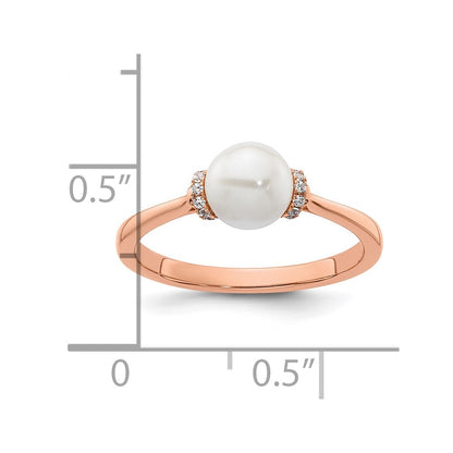 14K Roségold Ring, poliert, mit 0,067 Karat Diamant und weißer Süßwasser-Zuchtperle, Größe 7