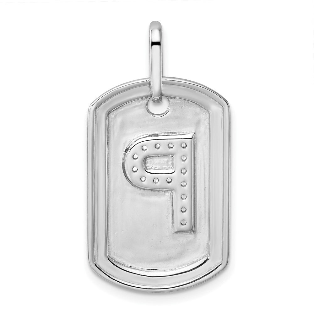 14K Weißgold Diamant-Hundemarken-Charm mit Initiale P