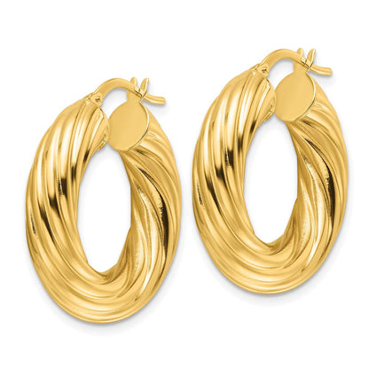 14K Gelbgold Poliert Gedreht 6mm Hohl Rund Creolen