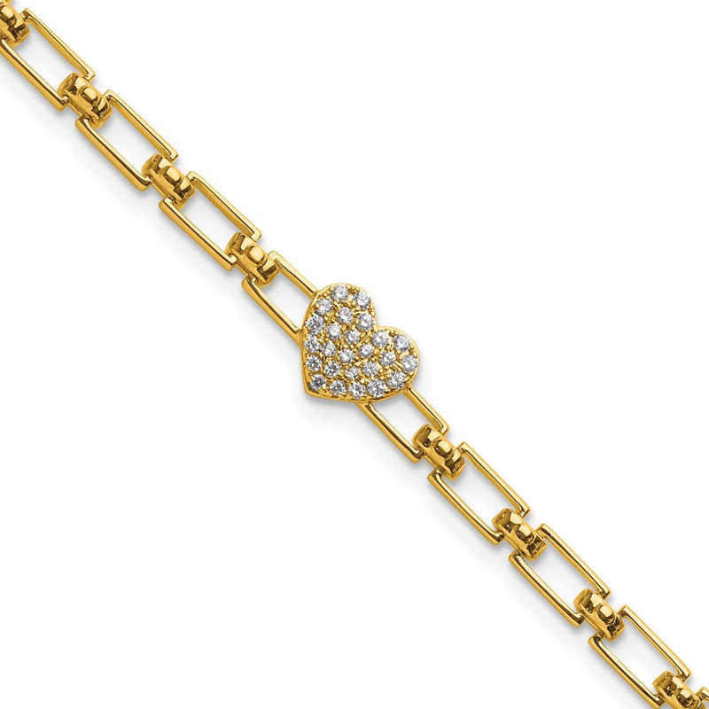 14K Gelbgold Poliert Komplett 1/6 Karat Diamant Herz Cluster Fantasieglieder 7 Zoll Armband mit 1 Zoll Verlängerung