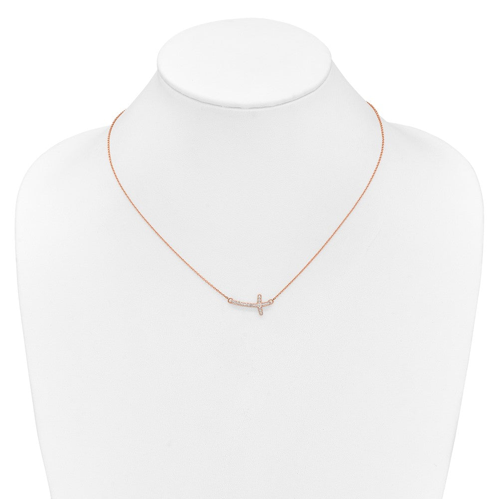 14K Roségold 1/10 Karat Diamant Seitlich Kreuz 18 Zoll Halskette