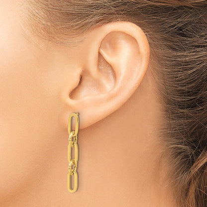 14K Gelbgold Poliert und Strukturiert Kette Glieder Hängend Ohrstecker