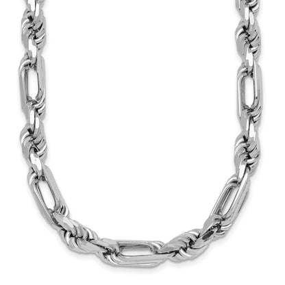 Sterlingsilber Rhodiniert Poliert 7.00mm Figaro Kordel Kette 19.75 Zoll Halskette