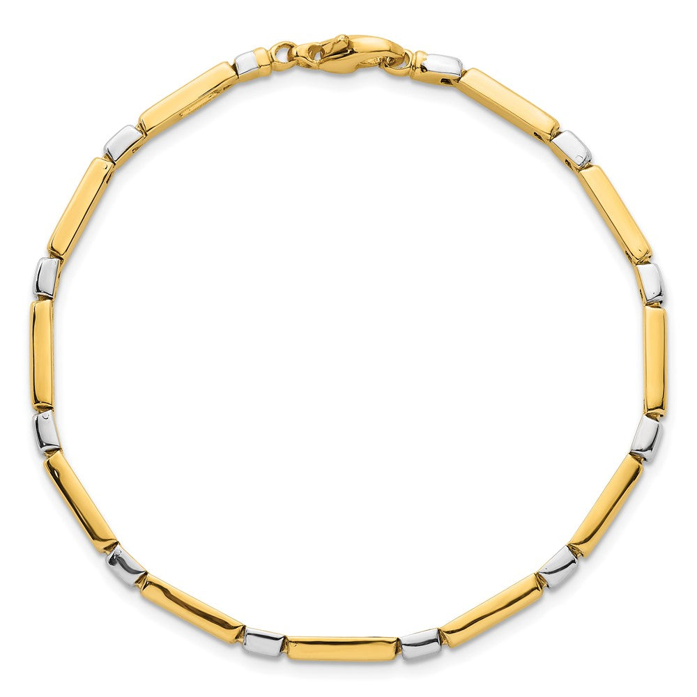 14K Bicolor Gold Bicolor Poliert 4mm Fantasie Stab Glieder 7.5 Zoll Armband